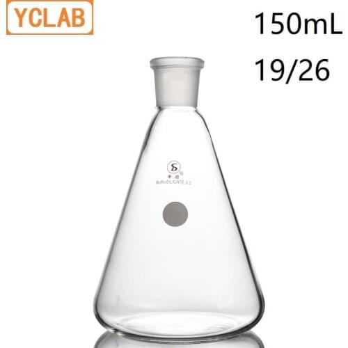 YCLAB 150mL 19/26 Erlenmeyer Flask Borosilicate 3.3 Glass Standard Ground Mouth Conical Triangle Labware