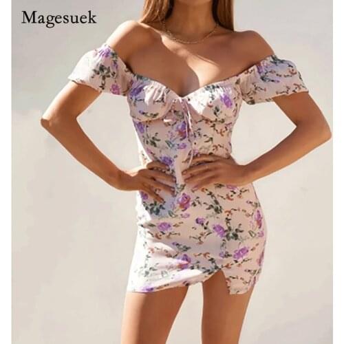 Summer 2021 New Fashion Women Short Dress Print Square Neck Belt Lantern Sleeve Dress Sexy Sweet Slim Waist Dress Vestidos 15983
