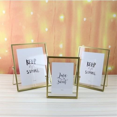 Gold Metal and Glass Photo Frame Folding Wire Desktop Picture Brass Frames for Portraits and Landscape 4/6/7/8 Inch Photo Frame