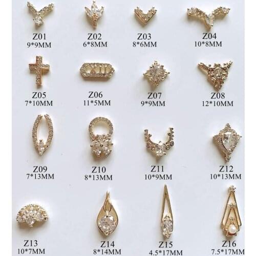 2pcs High Quality Luxury Nail Art Gold-Plated Metal 3D Charms with Zircon Stone Decoration Z1-16