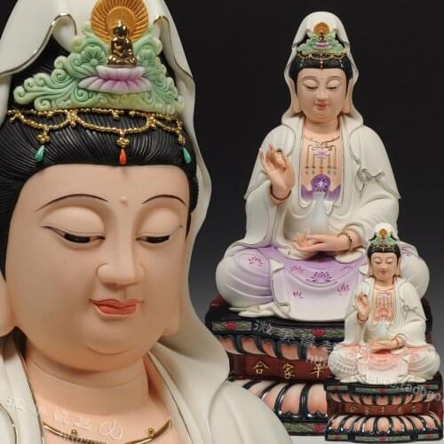 20 inch painted gold diamond Avalokitesvara ceramic ornaments crafts decoration porcelain Guanyin Buddha