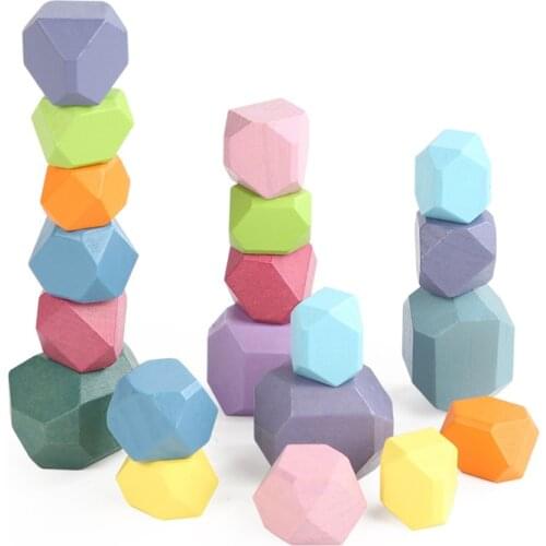20pcs Wooden Macaron Balance Blocks Kids Nordic Wood Toy Jenga Creative Colored Stone Blocks Stacker Educational Toys for Autism