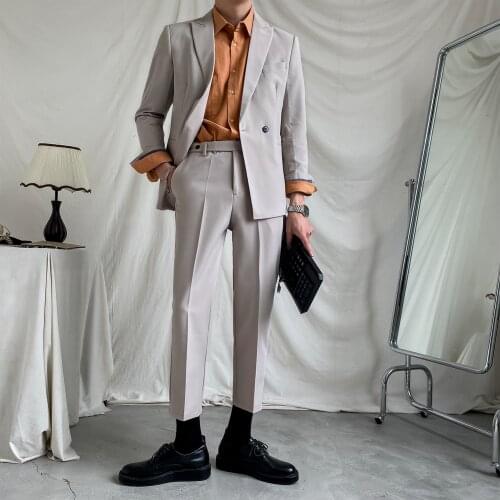 2021 Mens Thin Suits Korean Version Formal Suits Set Men Fashion Casual Business Slim Suit Two-piece Wedding Groom Sets W443