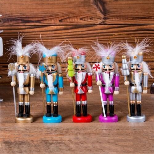 5PCS 12cm Wooden Christmas Nutcracker Puppet Christmas Ornaments Desktop Decoration Cartoons Drawing Walnuts Soldiers Band Dolls