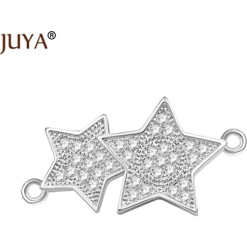 5 pcs Micro Pave CZ Rhinestone Double Stars Charms Connectors Pendant For DIY Bracelet Necklace Earrings Accessories Parts