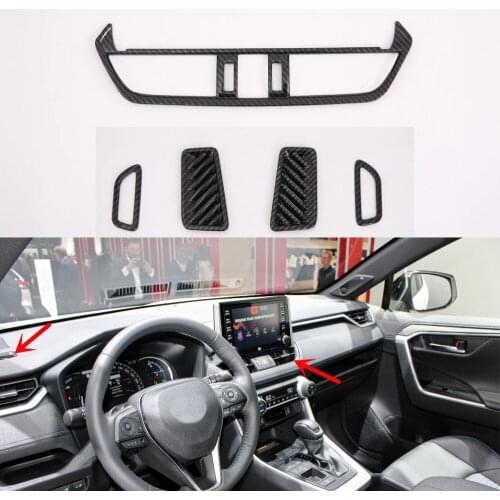 5pc Air outlet of air conditioner Carbon fiber style Car Automotive interior trim car window trim For Toyota Rav4 2018 2019