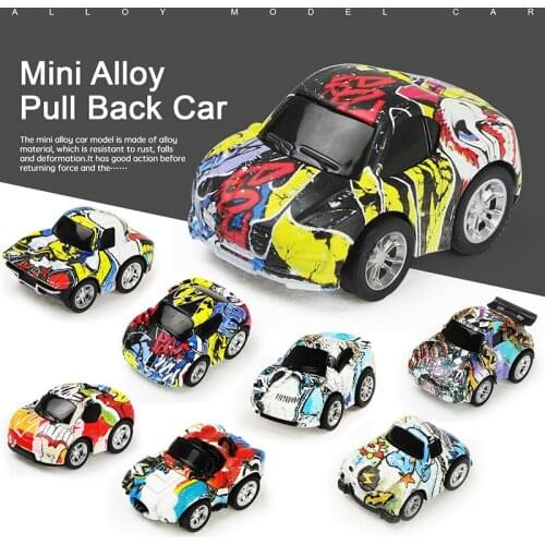 8 PCS/Set Mini Alloy Car Model with Graffiti Design Pull Back Diecast Vehicles Simulate Racing Car Christmas Gift for Children