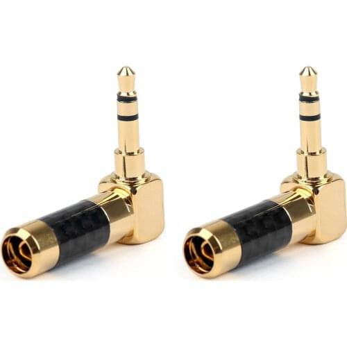 Artudatech 2PCS/8PCS Right Angle Gold Plated 3.5mm Stereo Mini Jack Plug Connector Carbon Fiber
