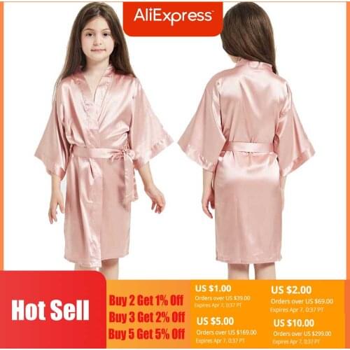 Wedding Party Robes for Girls Children Satin Pajamas Teen Girls Sleepwear Bathrobes for Children Silk Kimono Bathrobes Kids