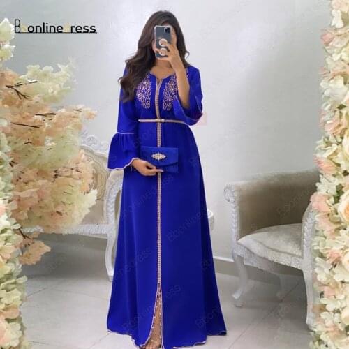 Bbonlinedress Abaya Dress with Belt Embroidery Beading Moroccan Kaftan Dress 2020 Fashion Evening Formal Party Gowns