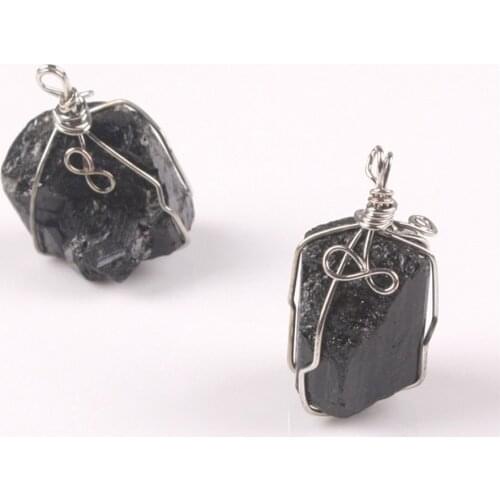 Free Shipping Natural Row Rough Rock Mineral Treat Stone Charm Black Tourmaline Necklaces Healing Pendants 24pcs/lot Wholesale