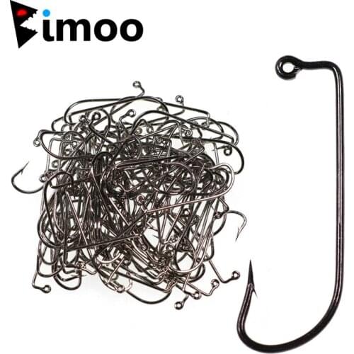 Bimoo 100pcs 1/0#~5/0# 90 Degree Oshaughnessy Jig Hook Saltwater Long Shank Soft Worm Hooks High Carbon Steel