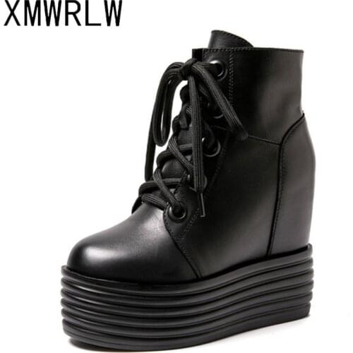 XMWRLW Womens Ankle Boots Genuine Leather Super High Heels 11cm Shoes Women Boots 2020 Autumn Women Ankle Boot Non-Slip Shoes