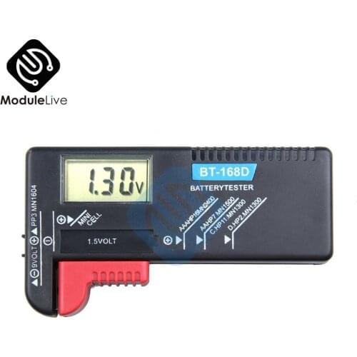 BT-168D BT168D LED Universal Digital LCD Battery Checker Volt Tester Cell AA AAA C D 9V 1.5V Button Little Arm Move