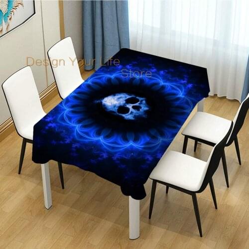Skull Blue Flame Pattern Home Decor Dining Room Kitchen Table Cover