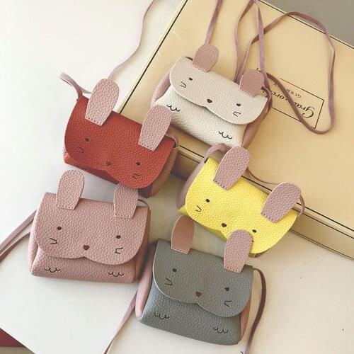 Cartoon Cute Rabbit Childrens Mini Shoulder Crossbody Bags PU Leather Lovely Baby Kids Coin Purse Boys Girls Pocket Money Bag
