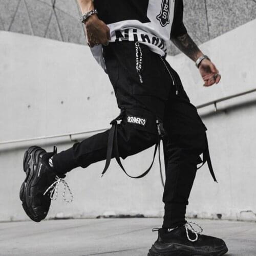 2020 New Hip Hop Joggers Men Black Harem Cargo Pants Multi-pocket Ribbons Man Sweatpants Streetwear Casual Mens Pants 3XL