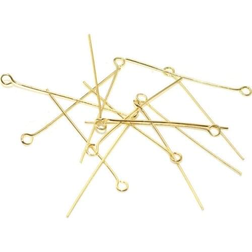 Environment-friendly Colorfast Real Gold Plating 0.5x30mm Eye Head Pins Needles For Fashion Jewelry Making Findings 500pcs