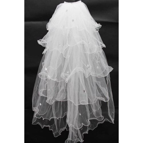 Hot Sale Cheap Simple White Multi Layers Bridal Veils Tulle Short Bride Wedding Veil With Comb Ribbon Edge Bridal Accessories 20