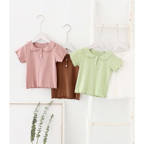 Summer Cotton Toddler Tops Kids Short Sleeve T Shirt Girls Childrens Clothing Princess Solid Green Blue Pink T-Shirt