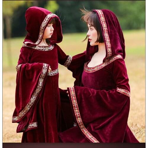 Cosplay Costumes Medieval Children Adult Halloween Carnival Kids Witch Red Hat Retro Palace Royal Vampire Role Play Clothing