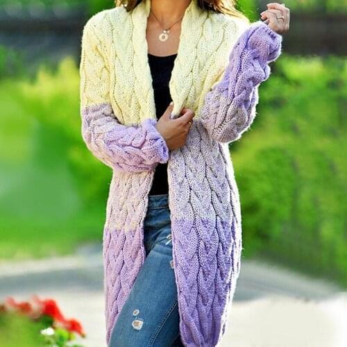 Lugentolo Fall Knitted Cardigan Sweaters Women Lantern Sleeve Striped V-Neck Loose Loose Cable Knit Sweater Coat