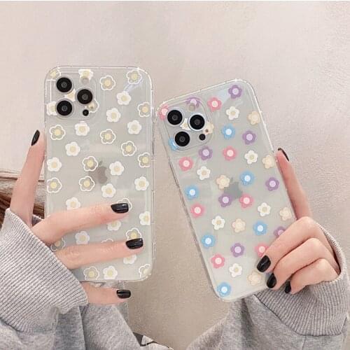 Cute Transparent Flower Phone Case For IPhone 11 12 Pro Max Mini XR X XS Max 78 Plus SE2020 Anti-dirty Kawaii Protective Cover