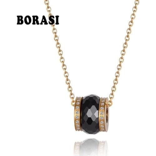 Fashion Black Ceramic CZ Crystal Pendant Necklace For Women High Quality Stainless Steel Necklace Women Jewelry Decoration