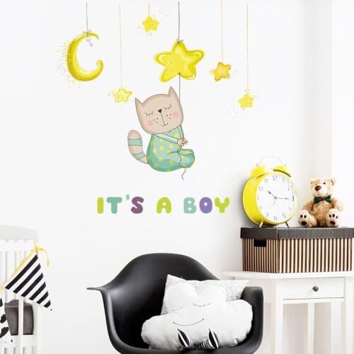 Cartoon Wall Stickers Stars Cat Home Decor Baby Bedroom Decoration Wall Vinyl Poster Room Decals Nursery Sticker Wallpaper Mural