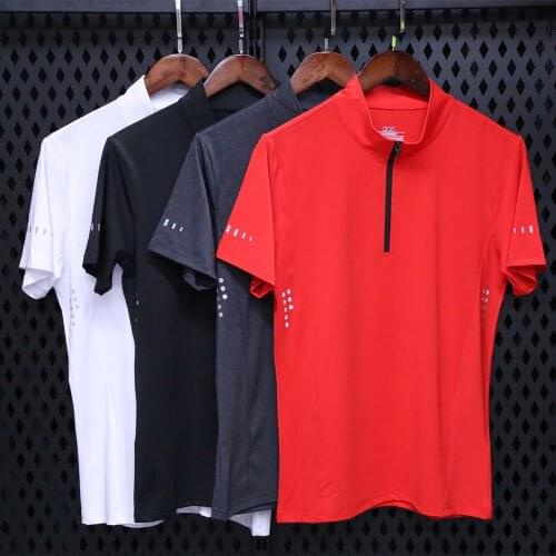 Mens short-sleeved t-shirt, short-sleeved, zipper, casual, fitness, breathable, quick-drying t-shirts Fitness gym clothes