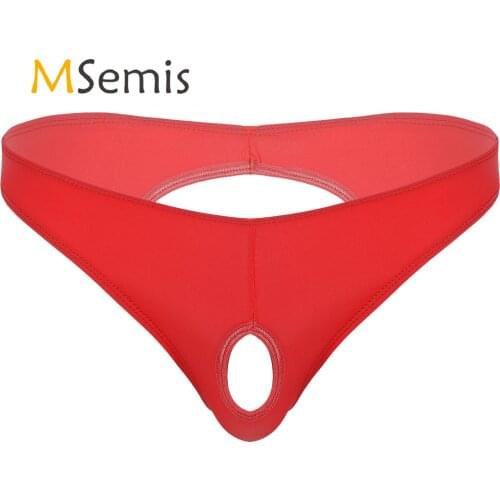 Mens Lingerie Open Butt Briefs Panties with Penis Hole Low Waist Elastic Waistband Underpants Hollow Out Erotic Sexy Underwear