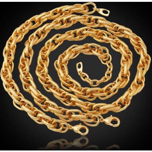 Men Chain Necklace Bracelet Set 50CM+5CM/66CM+5CM Necklaces Men Jewelry Gold Color Jewelry Sets NH5187