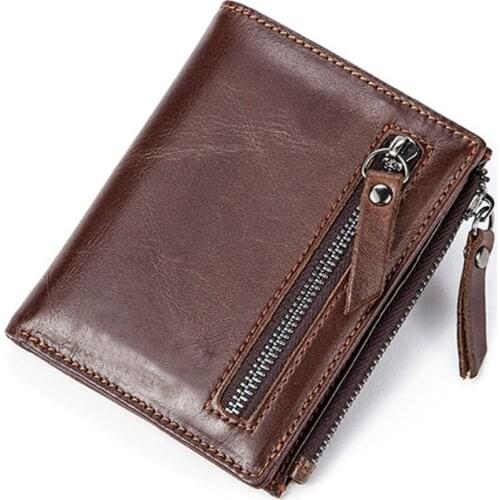 100% Genuine Leather men wallet short Vintage wallet Casual male wallet mens card holder zipper high quality purse Brown Black