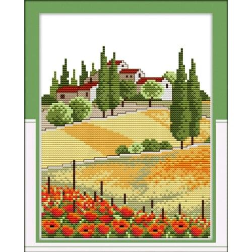 Poppy flower Country view cross stitch kit flowers 11ct 18ct count canvas stitching embroidery DIY handmade needlework plus