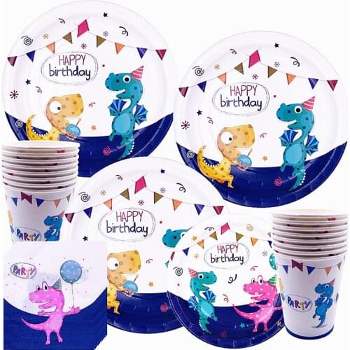 Dinosaur Theme Party Decor Tableware Set Disposable Paper Plate Cup Tablecloth Happy Birthday Party Supplies For Girl Boys Kids