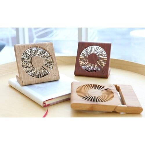 2019 New Wood Grain Mini Notebook Folding Fan USB Charging Small Fan Desktop Student Standing Air Cooler