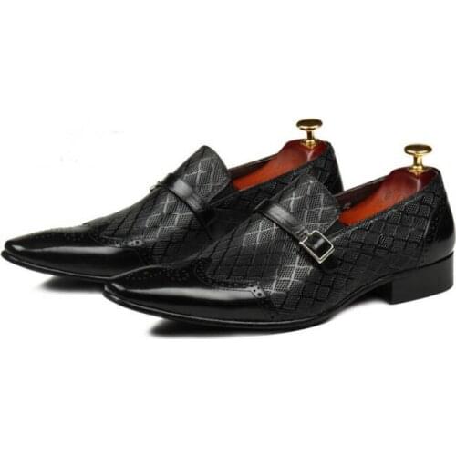 New Summer High top pointed toe handmade dress shoes genuine leather formal brogue shoes slip on carved mens business shoes