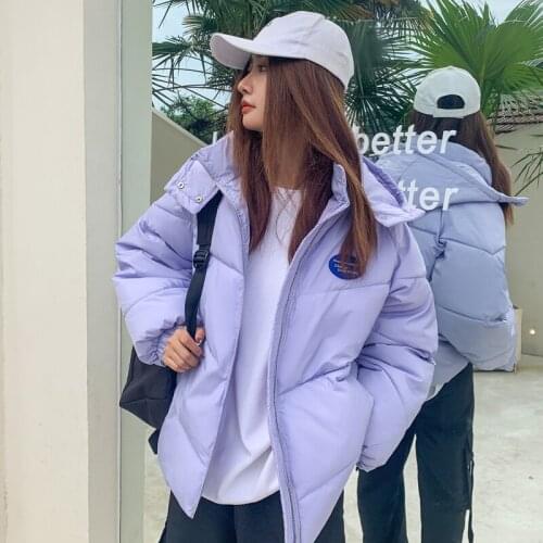 2021 winter new down cotton jacket ladies Korean loose thick hooded long-sleeved candy-colored jacket plus size warm parka coat