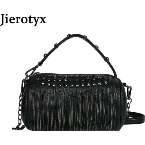 JIEROTYX 2021 New Arrivals Gothic Rivets Women Handbags Casual Beaded Tassel Ladies Crossbody Bags Siliver Free Drop Shipping