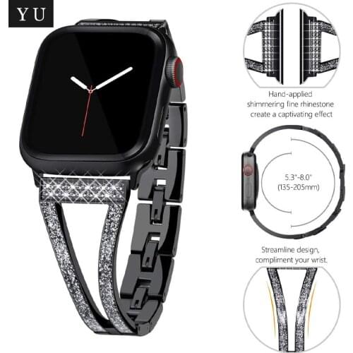 Stainless steel crystal diamond Band for Apple Watch 38/40/42/44mm Strap Bracelet bands for iWatch Series SE 6 5 4 3 Watchband