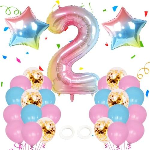 Rainbow Star Balloon Number Foil Globos 1 2 3 4 Years Old Birthday Party Decoration Kid Unicorn Theme Party Wedding Balls Toy