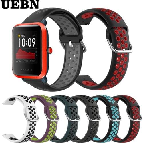 UEBN Sport Silicone 20mm Breathable Strap For Huami Amazfit Bip S Bracelet for Amazfit bip GTS GTR 42mm Replacement Watchbands