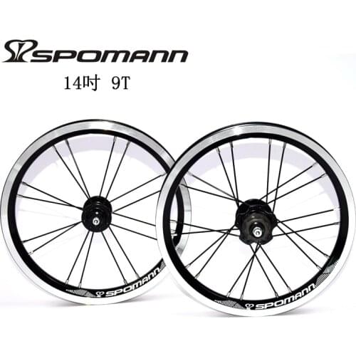Newest SPOMANN 14 inch Folding bike alloy V brake BMX bicycle clincher rim wheelset MTB 14er 9T single speed freewheel Free ship
