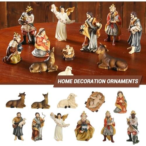 Resin Statue Christmas Nativity Scene Set Figurines Baby Jesus Manger Miniatures Ornament Church Catholic Gift Home Decor