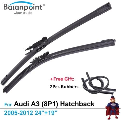 2Pcs Wiper Blades + 2Pcs Free Rubbers for Audi A3 (8P1) Hatchback 2005-2012 24"+19", Best Windshield Wipers