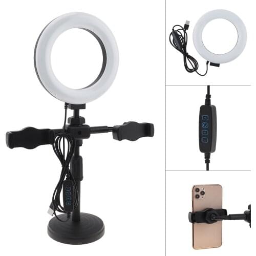 6 Inch 16cm LED Selfie Ring Light with Desktop Stand & Mobile Phone Clip 3000-5800K Fill Light for Live Photo Studio Video