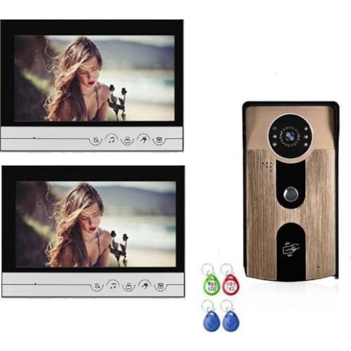 XINSILU Intercom Doorbell Home Security Video System 9" Video Door Phone Touch Key LCD Color Monitor IR FRID Camera, 1V2
