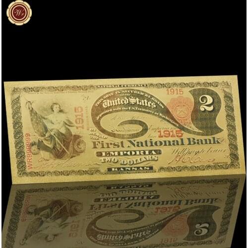WR 1875 Year 2 Dollar 24k Gold Banknote Collectible Colorful World Paper Money Art Ornament Birthday Luxury Souvenir for Decor