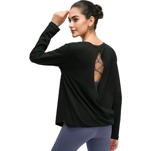 Sportswear Yoga shirt Long Sleeve Women T-shirt Open Back Provides Ventilation Loose Fit Running T-shirt Cotton soft Gym T-shirt