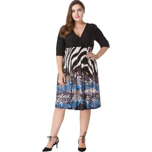 Plus Size Women 5XL 6XL Leopard Summer V-Neck sexy Bohemian Dress